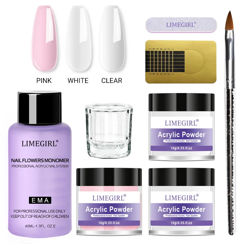 Acrylic Nail Kit for Nails Art All for Manicure Nail Acrylic Powder Liquid Professional Set for Extension Nail Carving Tips