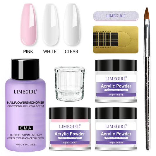 Acrylic Nail Kit for Nails Art All for Manicure Nail Acrylic Powder Liquid Professional Set for Extension Nail Carving Tips