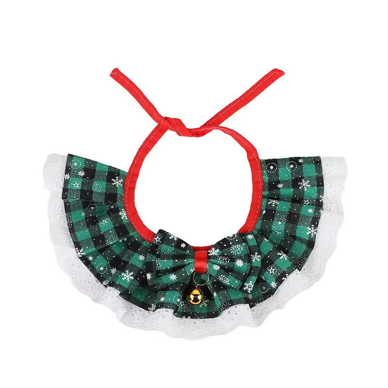 Festive Christmas Cat Collar with Jingle Bells - Washable Bandana Bib for Small Dogs and Cats