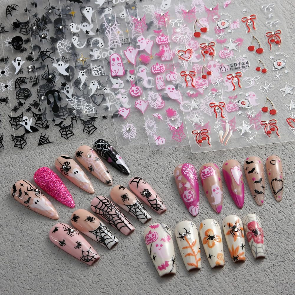 3D Halloween Nail Art Stickers with Rhinestones - Spider Web, Skull, Ghost Desig image 7