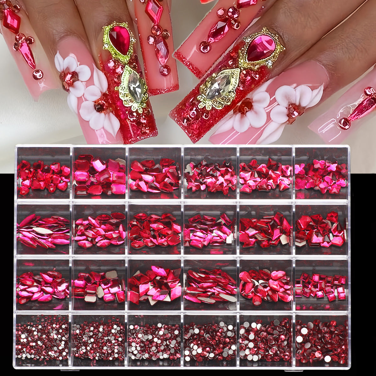 3D Nail Art Diamond Kit - 24 Multi-Shaped AB Crystal Gems & Accessories image 1