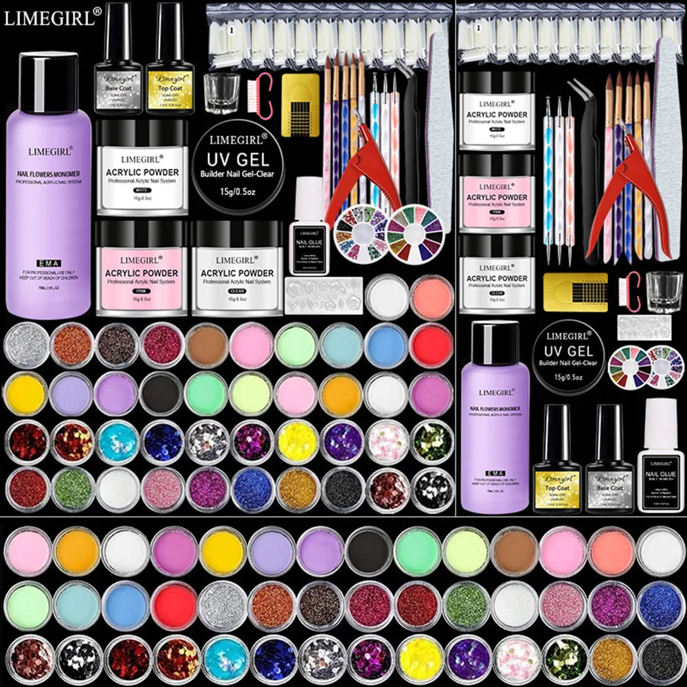 Acrylic Nail Kit for Nails Art All for Manicure Nail Acrylic Powder Liquid Professional Set for Extension Nail Carving Tips