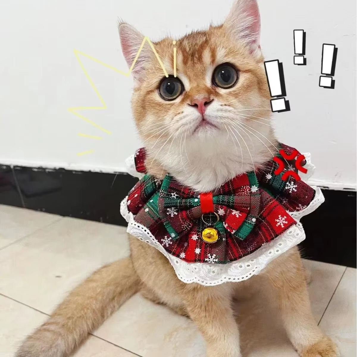 Festive Christmas Cat Collar with Jingle Bells - Washable Bandana Bib for Small Dogs and Cats