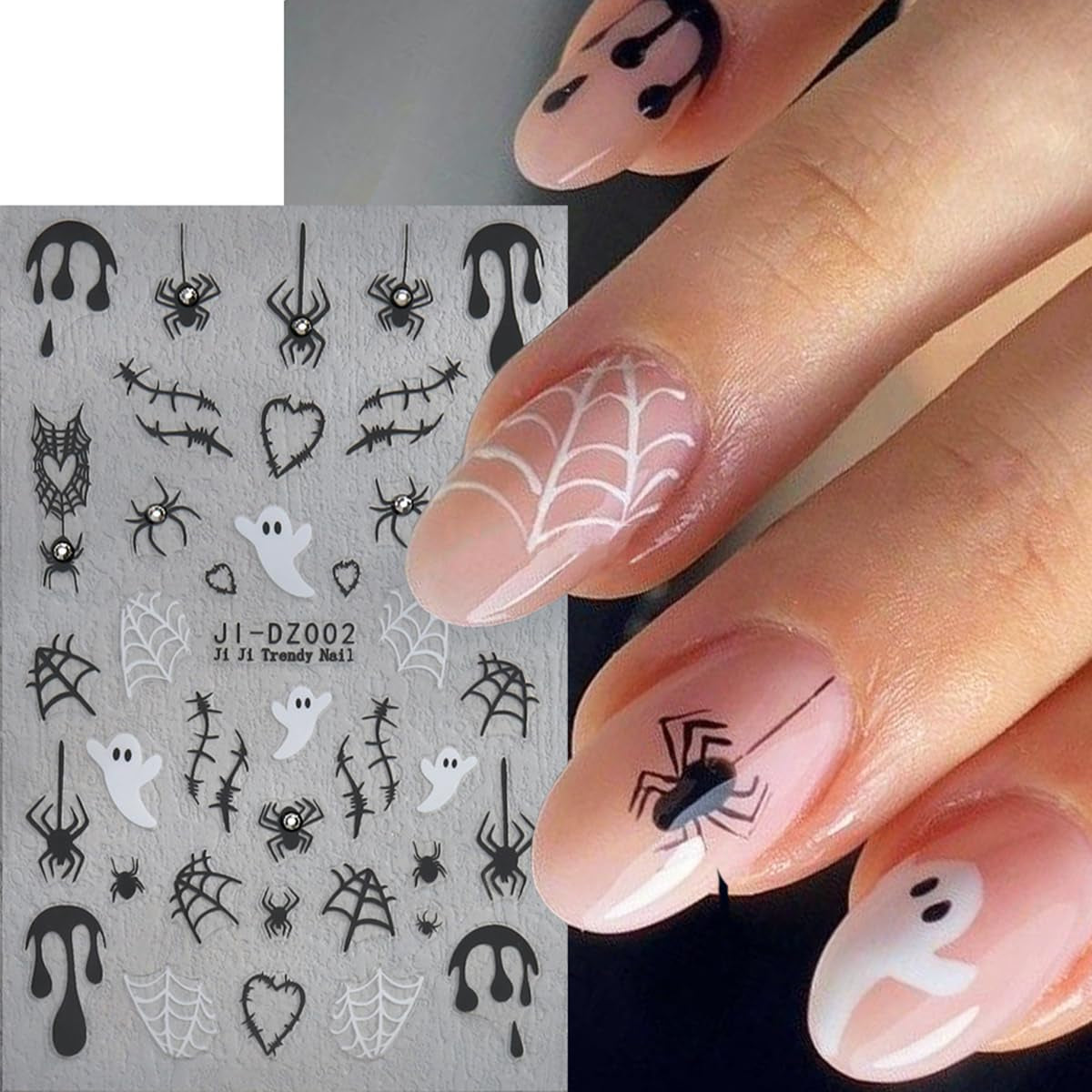 3D Halloween Nail Art Stickers with Rhinestones - Spider Web, Skull, Ghost Desig image 1