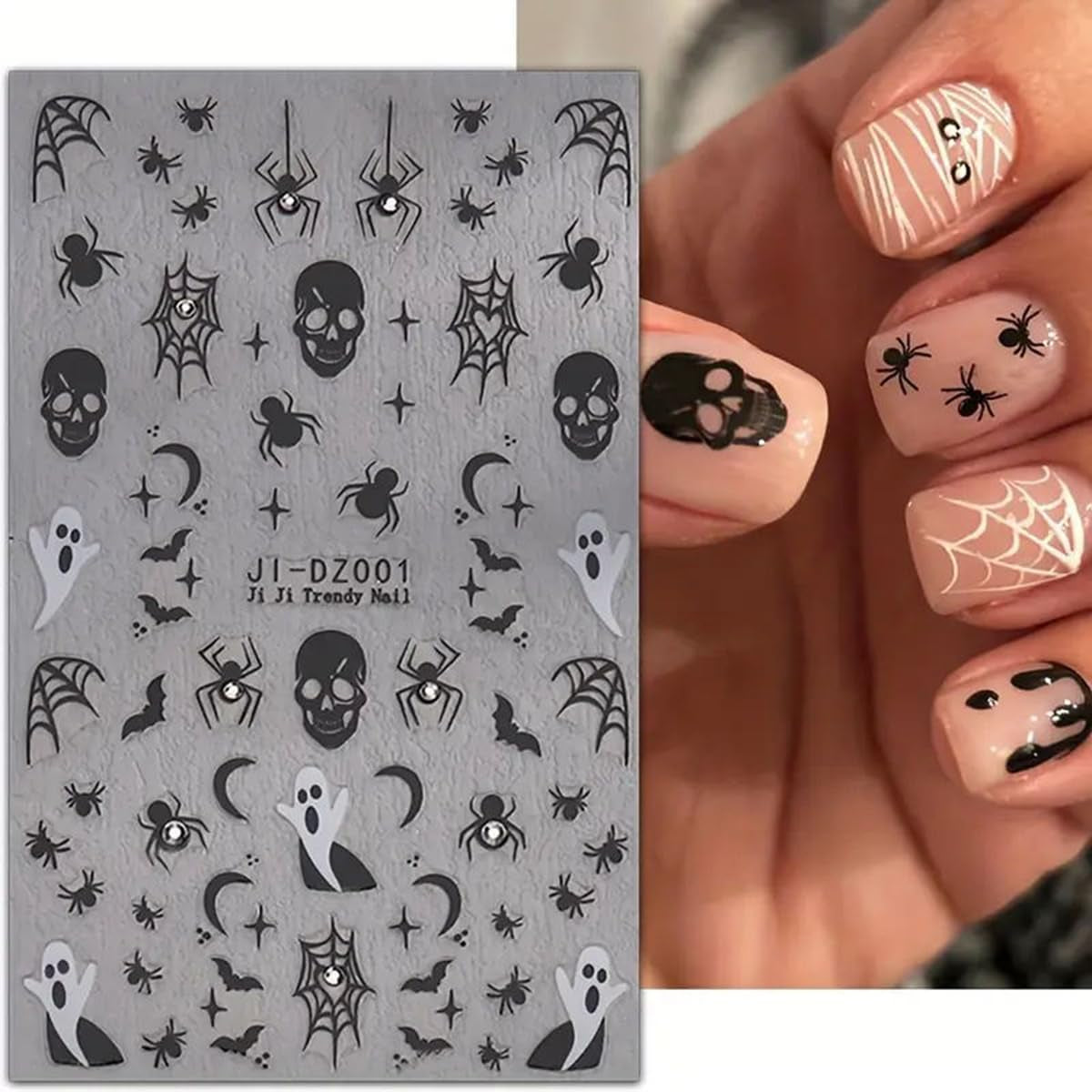 3D Halloween Nail Art Stickers with Rhinestones - Spider Web, Skull, Ghost Desig image 2