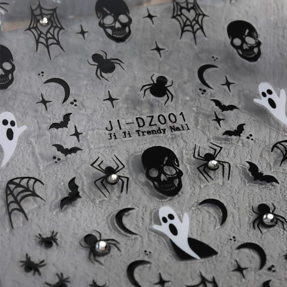 3D Halloween Nail Art Stickers with Rhinestones - Spider Web, Skull, Ghost Desig image 4