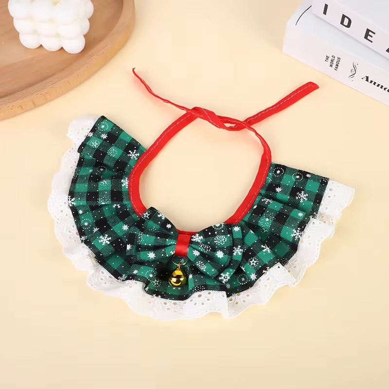 Festive Christmas Cat Collar with Jingle Bells - Washable Bandana Bib for Small Dogs and Cats