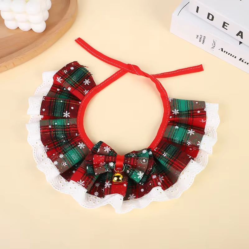Festive Christmas Cat Collar with Jingle Bells - Washable Bandana Bib for Small Dogs and Cats
