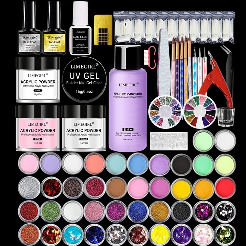 Acrylic Nail Kit for Nails Art All for Manicure Nail Acrylic Powder Liquid Professional Set for Extension Nail Carving Tips