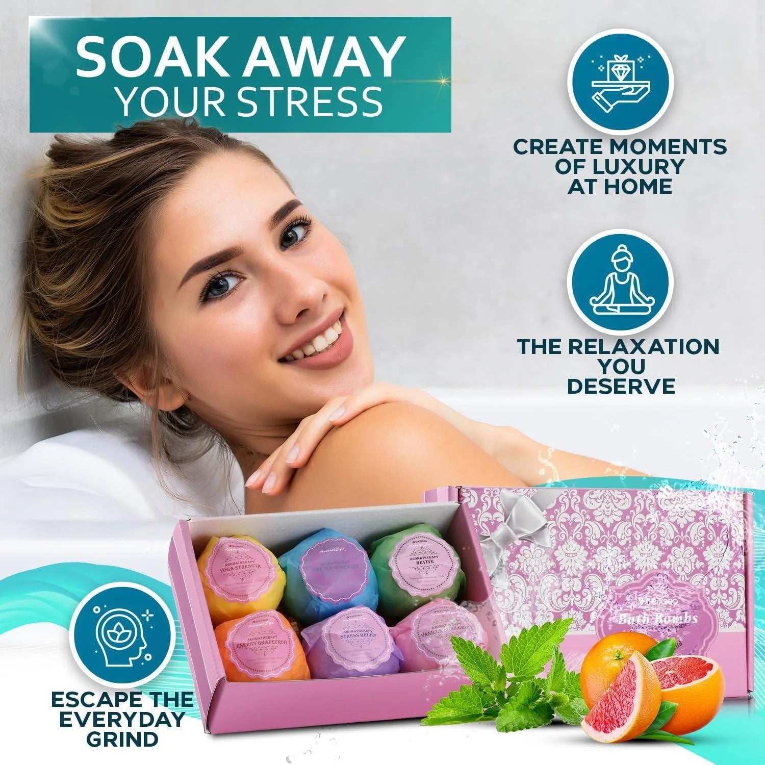 Bath Bombs Gift Set 6 Bubble Bath Fizzies (6 X 2Oz) with Natural Dead Sea