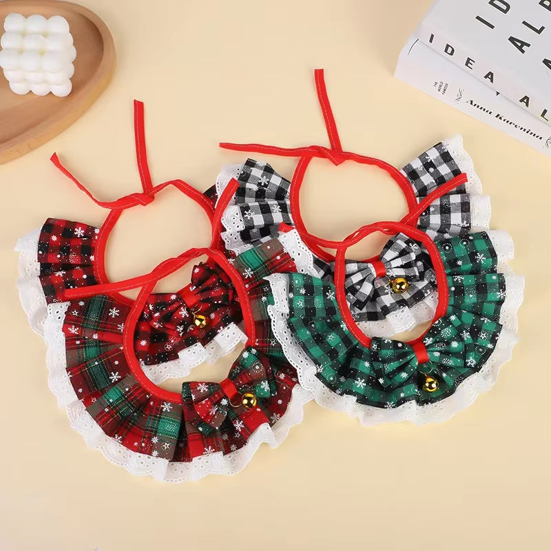Festive Christmas Cat Collar with Jingle Bells - Washable Bandana Bib for Small Dogs and Cats