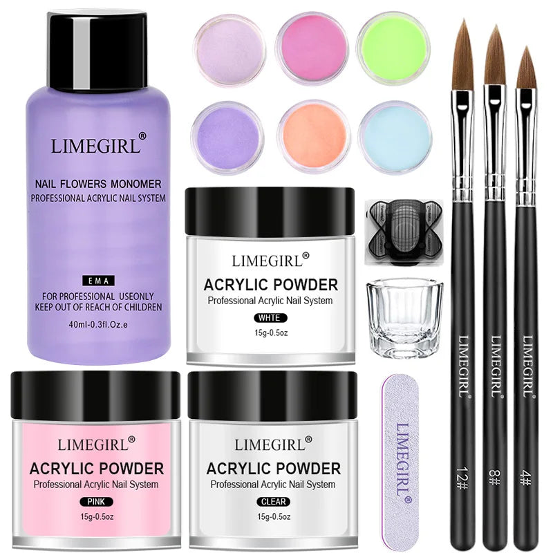 Acrylic Nail Kit for Nails Art All for Manicure Nail Acrylic Powder Liquid Professional Set for Extension Nail Carving Tips