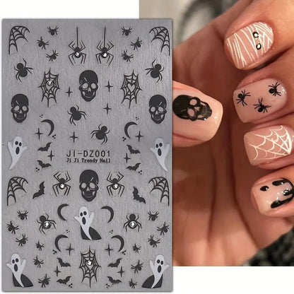 3D Halloween Nail Art Stickers with Rhinestones - Spider Web, Skull, Ghost Desig image 2