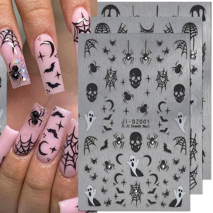 3D Halloween Nail Art Stickers with Rhinestones - Spider Web, Skull, Ghost Desig image 0