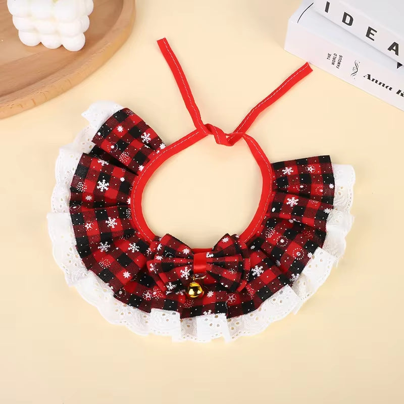 Festive Christmas Cat Collar with Jingle Bells - Washable Bandana Bib for Small Dogs and Cats
