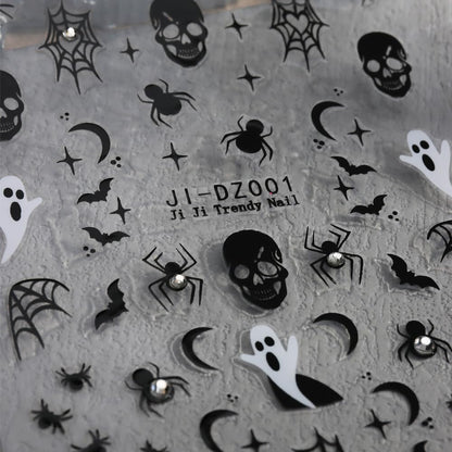 3D Halloween Nail Art Stickers with Rhinestones - Spider Web, Skull, Ghost Desig image 4