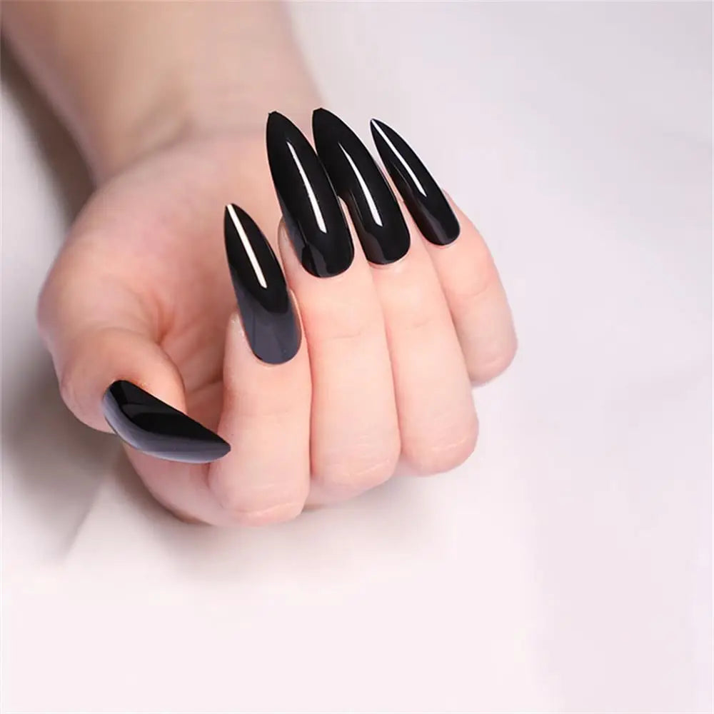 24Pc Halloween False Nails Long Almond Fake Nails Sharp Nail French Ballerina Diamond Press on Nails Artificial Nail Enhancement