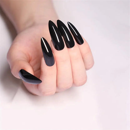24Pc Halloween False Nails Long Almond Fake Nails Sharp Nail French Ballerina Diamond Press on Nails Artificial Nail Enhancement