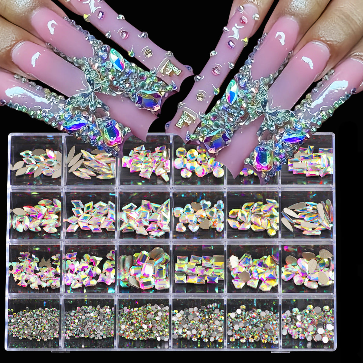 3D Nail Art Diamond Kit - 24 Multi-Shaped AB Crystal Gems & Accessories image 3