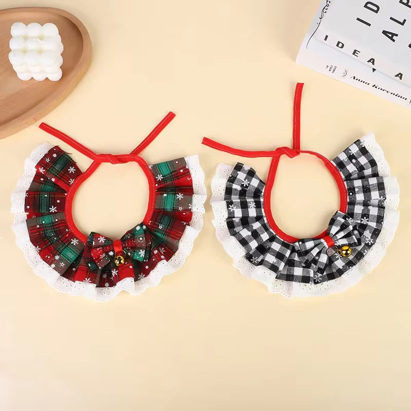 Festive Christmas Cat Collar with Jingle Bells - Washable Bandana Bib for Small Dogs and Cats